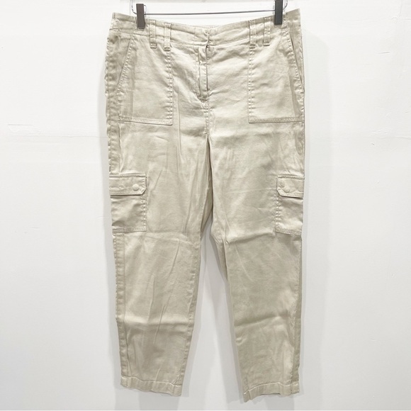 Chico’s Linen Cargo Cotton Crop Tan Trouser Pants Size 1.5 - Picture 1 of 11
